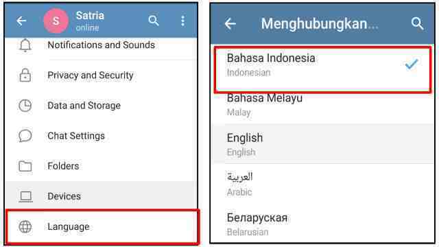 Buka aplikasi Telegram di PC Anda.
Kemudian tap ikon garis tiga pada pojok kiri atas.
Selanjutnya pilih menu Settings.
Lalu pilih menu Language.
Silahkan pilih bahasa yang diinginkan.
Selesai.